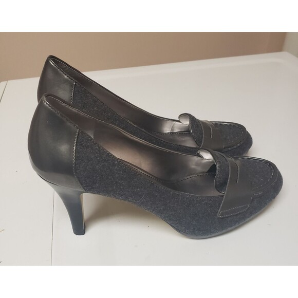 Anne Klein Women’s Two-Tone Grey Penny Loafer High Heels Size 10M Pre-Owned Good - Picture 5 of 15